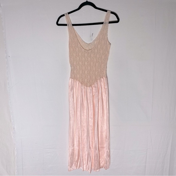 Vintage Baby Pink Lace Top W Satiny Skirt Midi Length Slip Dress Lingerie M - Picture 11 of 12